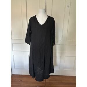 Luna Luz Linen Knee Length Shift Dress Womens Size XS Black Neutral Minimalist
